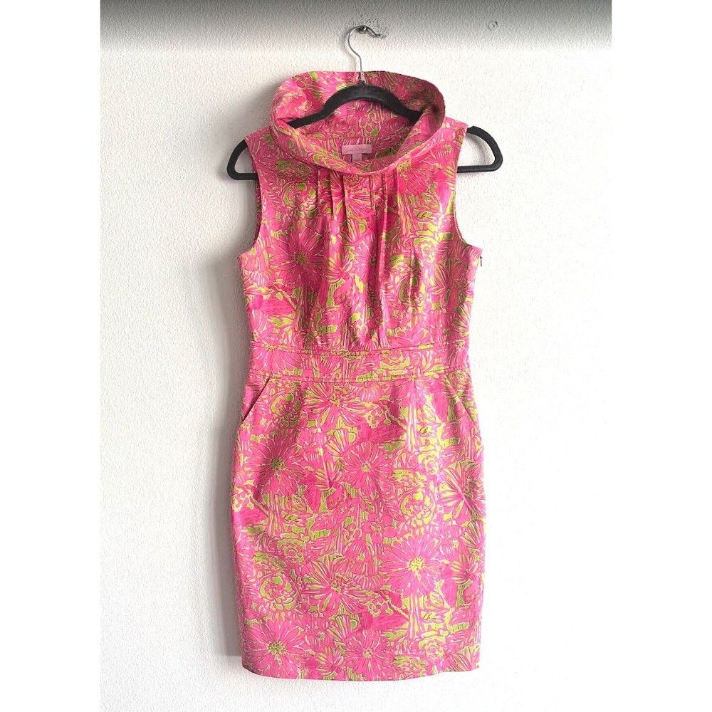 Lilly Pulitzer Lulu Sateen "Secret Garden" Shift Dress in Pink/Green